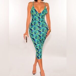 Tropical Leaf Print Mini Dress